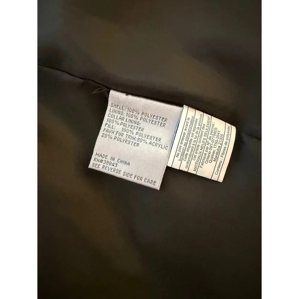 Larry Levine Faux-Fur Trimmed Parka Womens Medium Dark Green Insulated Coat‎